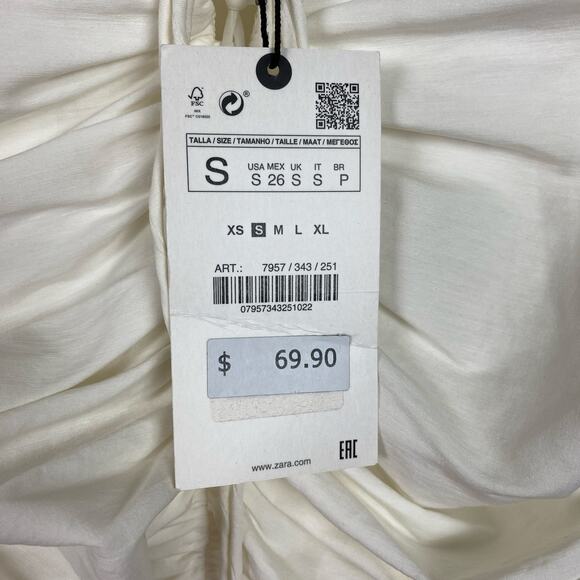 Zara Blogger Favorite Off White Ruched Front Mini Dress Sz.S NWT - Picture 10 of 16